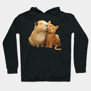 Capybara and Cat Best Friends Cuddling Hoodie